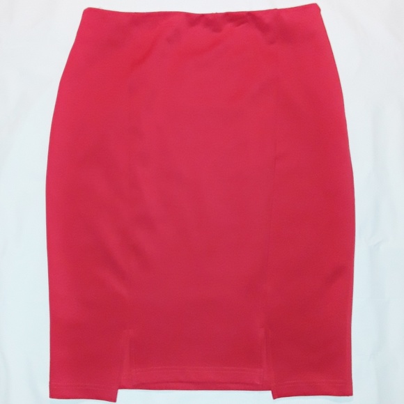 Spense Red Double Front Split Pencil Skirt - Picture 1 of 5